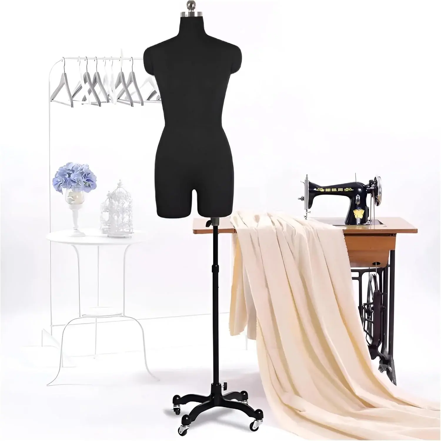 Adjustable L-Model Black Dress Form on Wheels - 84" Mannequin for Tailors, Designers & Clothing Display - Height Adjustable Sewing Dummy Fashion Tool