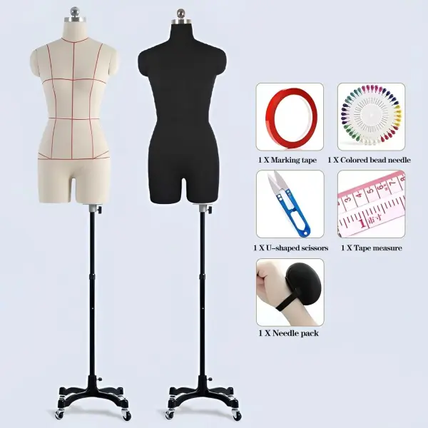 Adjustable L-Model Black Dress Form on Wheels - 84" Mannequin for Tailors, Designers & Clothing Display - Height Adjustable Sewing Dummy Fashion Tool