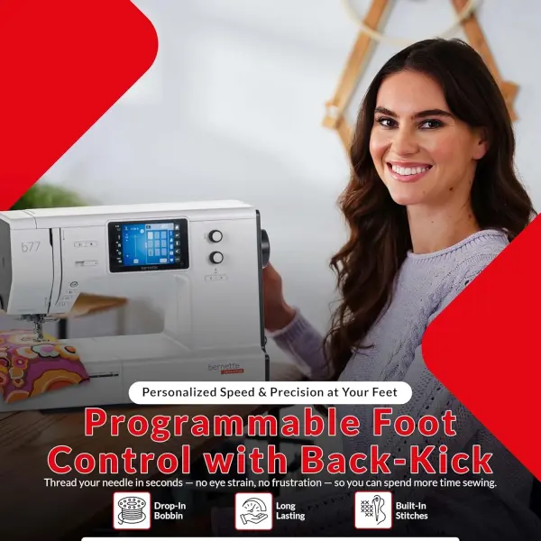 Bernette B77 Sewing and Quilting Machine | Touchscreen Control with Multiple Stitch Options | Includes 12×18 Cutting Mat and Purple Rotary Cutter