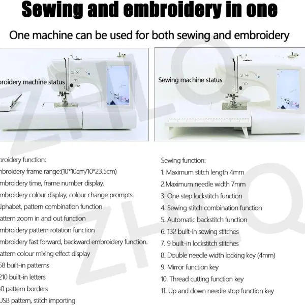 Electric Embroidery Machine, Automatic Sewing Machine with Large LCD Touch Screen, DIY Embroidery Tool, 210 Built-in Letters and 30 Pattern Borders, Simplified Sewing, 7" LCD Touch Screen