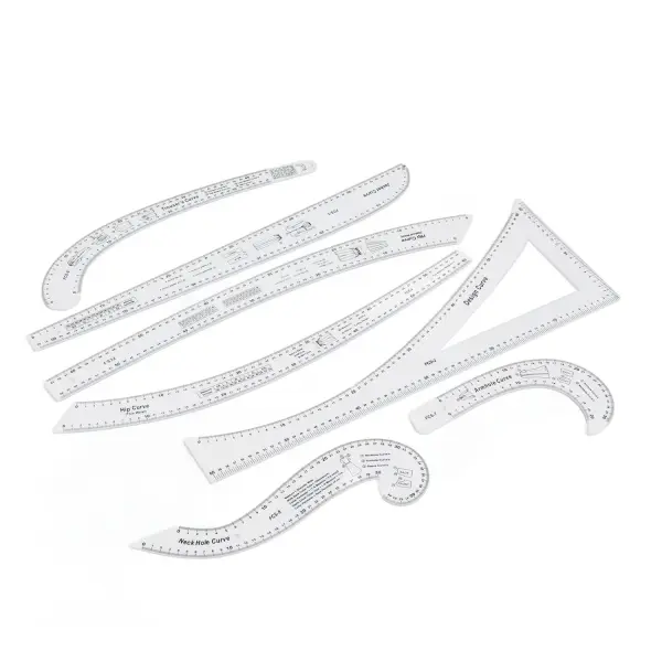 Dioche Professional 7 Piece Sewing Ruler Set with Clear Acrylic Construction for Precise Pattern Drafting Fashion Design and Tailoring Measuring Tools French Curve