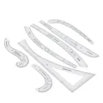 Dioche Professional 7 Piece Sewing Ruler Set with Clear Acrylic Construction for Precise Pattern Drafting Fashion Design and Tailoring Measuring Tools French Curve