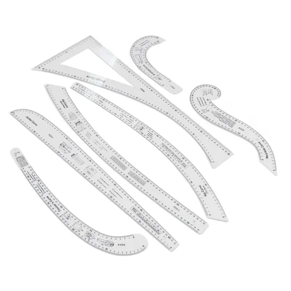 Dioche Professional 7 Piece Sewing Ruler Set with Clear Acrylic Construction for Precise Pattern Drafting Fashion Design and Tailoring Measuring Tools French Curve