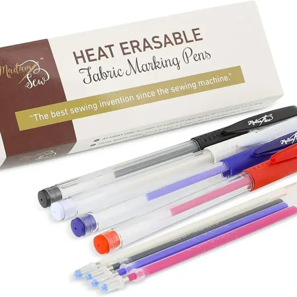 Madam Sew Heat Erasable Fabric Marking Pens for Sewing and Quilting | Fabric Markers for Sewing, Embroidery, Dressmaking with 4 Pens + 4 Refills | No Ghost Lines, Disappearing Ink for Precise Marking