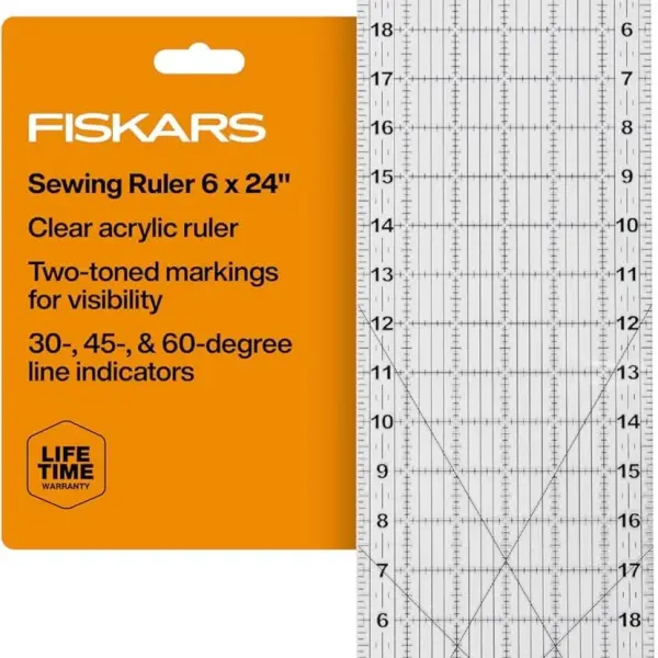 Fiskars Sewing Ruler (6"x 24") - Sewing and Quilting Ruler with Gridlines - Arts and Craft Supplies - Clear/Black