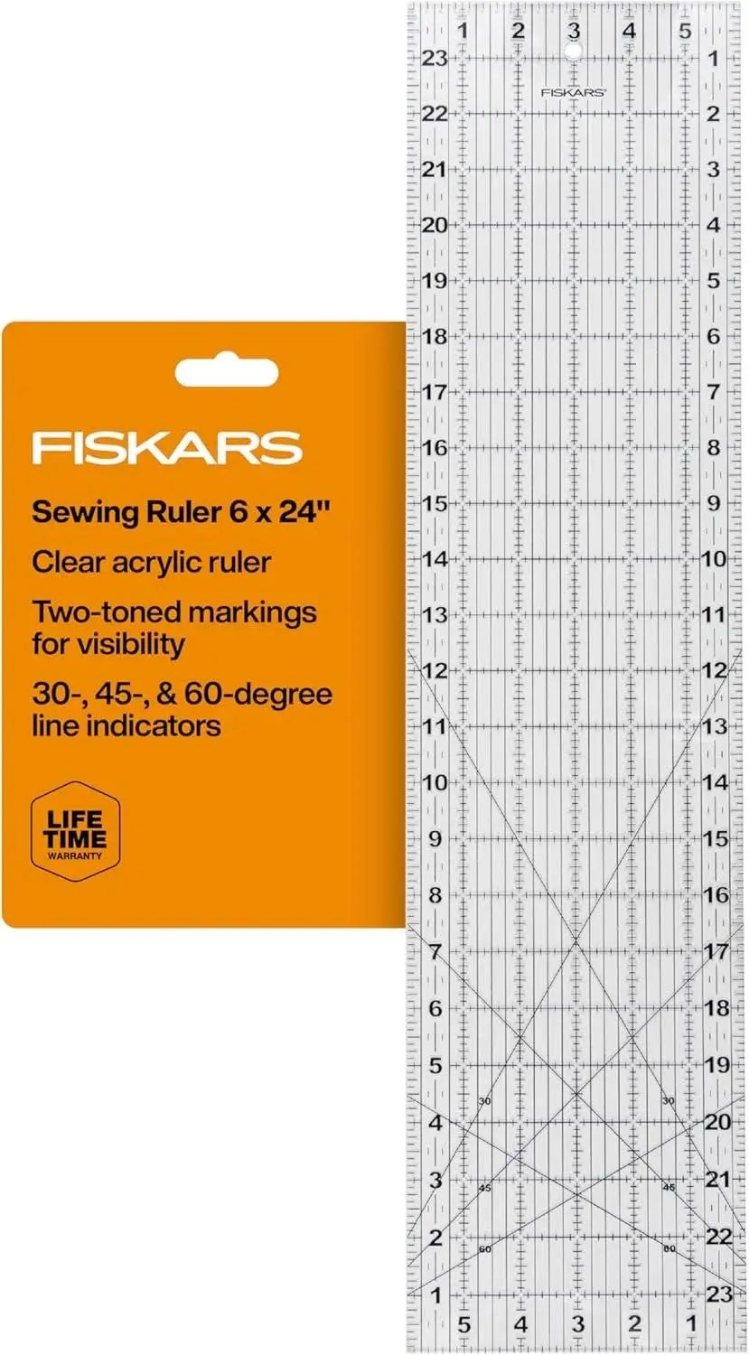 Fiskars Sewing Ruler (6"x 24") - Sewing and Quilting Ruler with Gridlines - Arts and Craft Supplies - Clear/Black