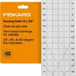 Fiskars Sewing Ruler (6"x 24") - Sewing and Quilting Ruler with Gridlines - Arts and Craft Supplies - Clear/Black