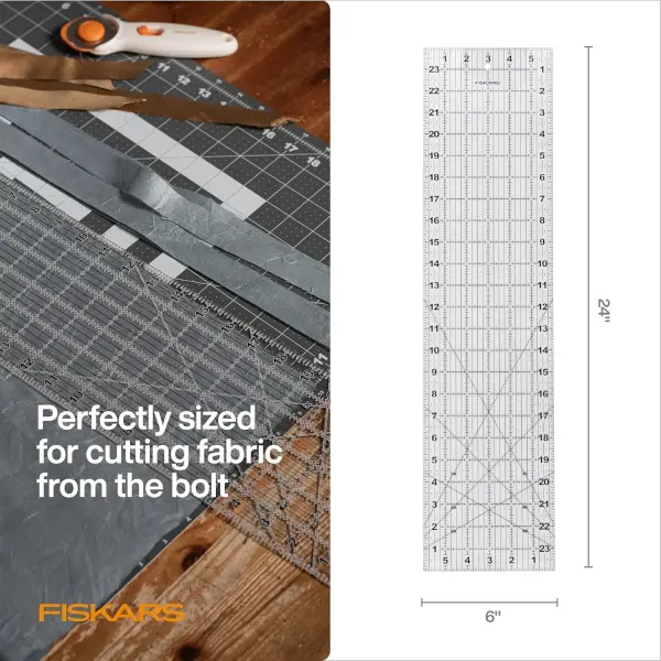 Fiskars Sewing Ruler (6"x 24") - Sewing and Quilting Ruler with Gridlines - Arts and Craft Supplies - Clear/Black