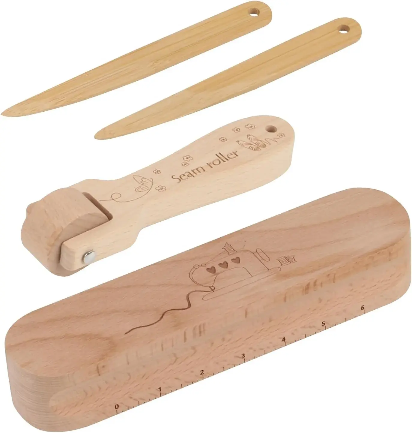 FMTYAOIU Beechwood Tailors Clappers, Seam Roller Beech, Tailors Clapper Set, Multi-Purpose Sewing Tool for Flattening Fabrics and Point Pressing, Wooden Tailors Clapper for Sewing, Quilting, Ironing
