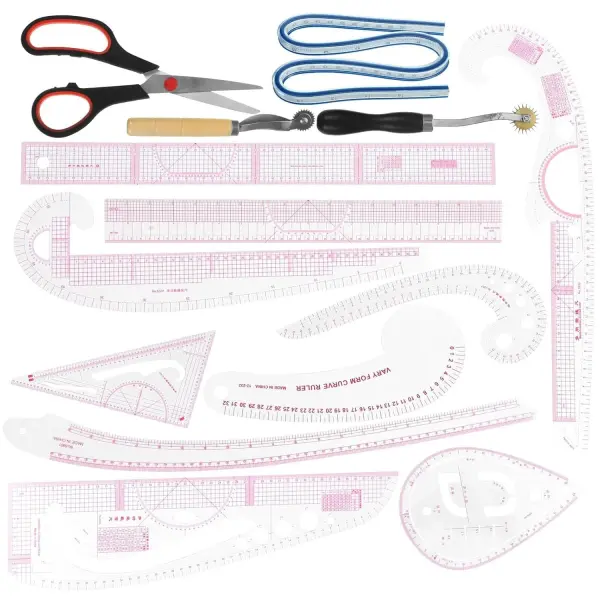 PRETYZOOM 14pcs Curve Sewing Ruler and Pattern Making Tools Set for Beginners and Designers with Tracing Wheel for Sewing Patterns, Tailoring, and Fashion Design