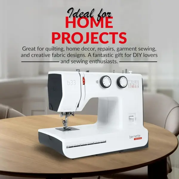 Bernette B33 Swiss Design Sewing Machine | Mechanical, Heavy-Duty, Portable, 15 Built-In Stitches, 5mm Stitch Width, Front-Loading Bobbin, Semi-Automatic Threader, Cutter,10 Bobbins