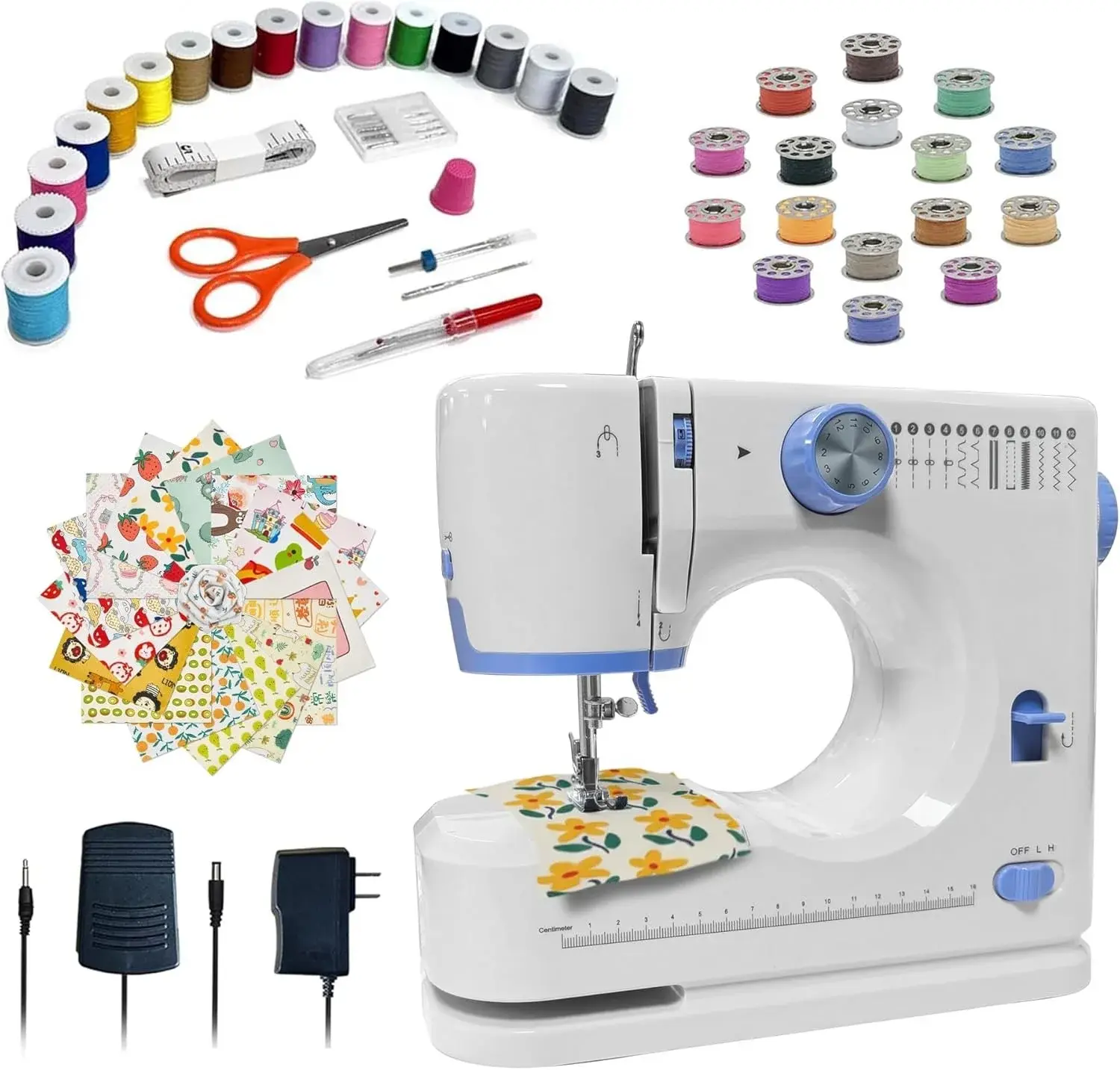 Stoigeld Sewing Machine for Beginners with 20Pcs Fabric & 32Pcs Sewing Threads Kit,Portable Sewing Machine with 12 Built-in Stitches & 2 Speed(High-Low Speeds)-SM-725
