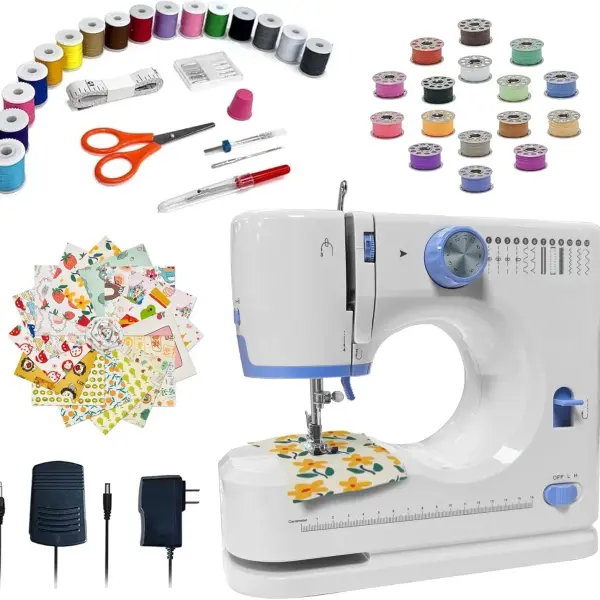 Stoigeld Sewing Machine for Beginners with 20Pcs Fabric & 32Pcs Sewing Threads Kit,Portable Sewing Machine with 12 Built-in Stitches & 2 Speed(High-Low Speeds)-SM-725