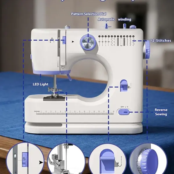 Stoigeld Sewing Machine for Beginners with 20Pcs Fabric & 32Pcs Sewing Threads Kit,Portable Sewing Machine with 12 Built-in Stitches & 2 Speed(High-Low Speeds)-SM-725