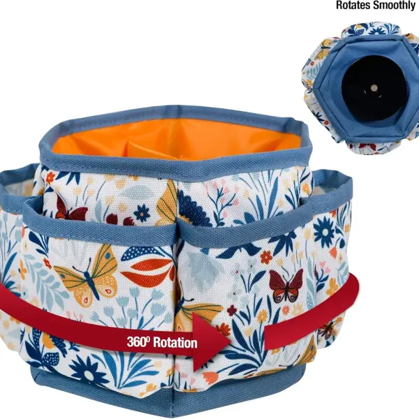 SINGER 360 Degree Rotating Organizer for Tabletop, Counter, Storage, Sewing Supplies, Art Supplies with Compartments, Butterfly Floral Print