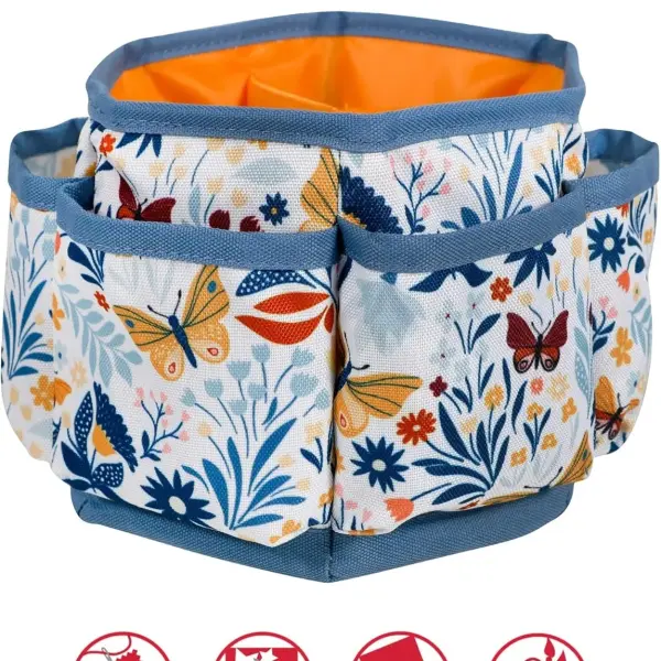 SINGER 360 Degree Rotating Organizer for Tabletop, Counter, Storage, Sewing Supplies, Art Supplies with Compartments, Butterfly Floral Print
