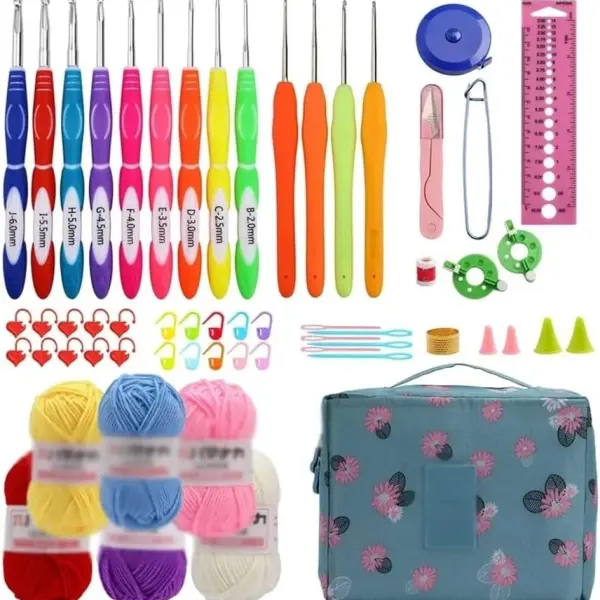 Crochet Hook Set Yarn Knitting Needles Sewing Tools Full Set DIY Sweater Stitch Hand-Knitted Set (Color : A Size : As Shown)
