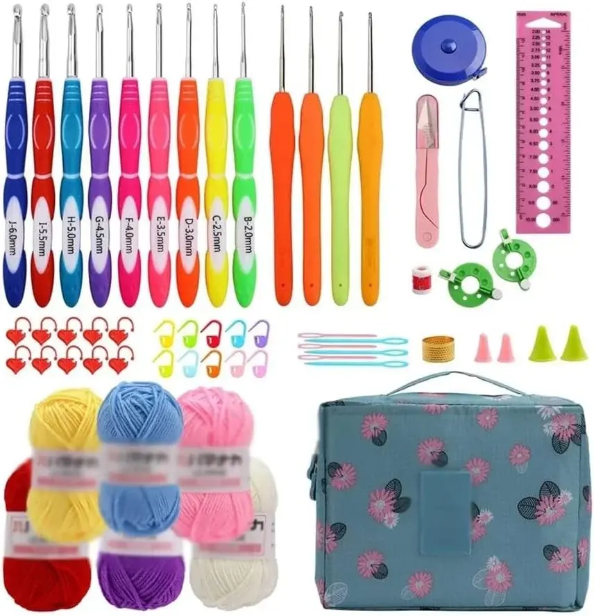 Crochet Hook Set Yarn Knitting Needles Sewing Tools Full Set DIY Sweater Stitch Hand-Knitted Set (Color : A Size : As Shown)