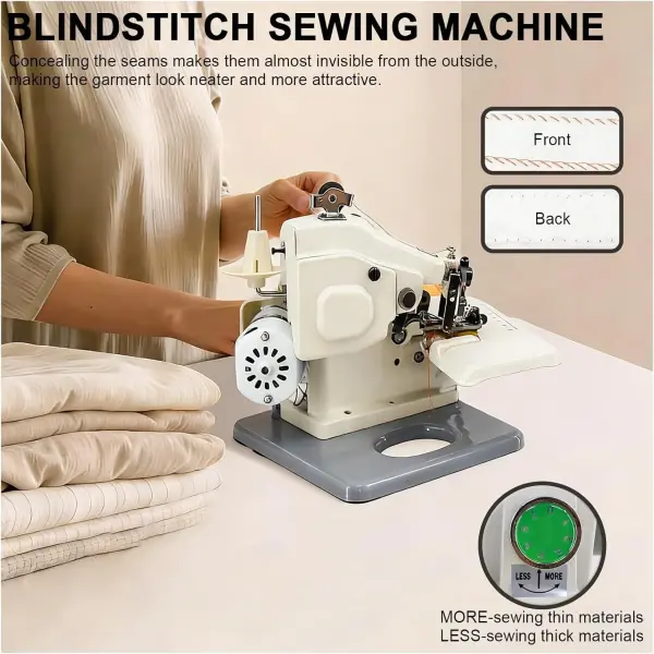 Adjustable Blindstitch Sewing Machine, 1250 SPM Hemming Machine for Cuffs, Skirts & Draperies, Desktop Skip Stitch Ratio 1:1 to 2:1, Professional Hemmer Tool