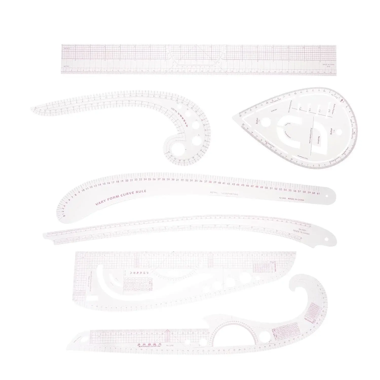 Clothing Patchwork Curve Ruler Set 7 Pieces Plastic Precision Sewing Rulers for Pattern Making and Garment Design Tailoring Tools for DIY Sewing and Fashion Craft
