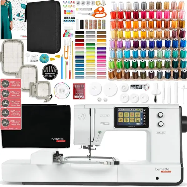 Bernette B70 6" x 10" Embroidery Machine with 123 Thread spools and 200+ Accessory Package