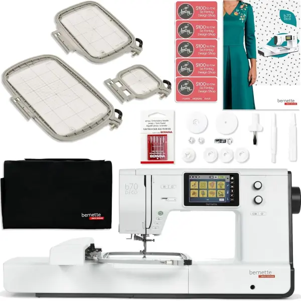 Bernette B70 6" x 10" Embroidery Machine with 123 Thread spools and 200+ Accessory Package