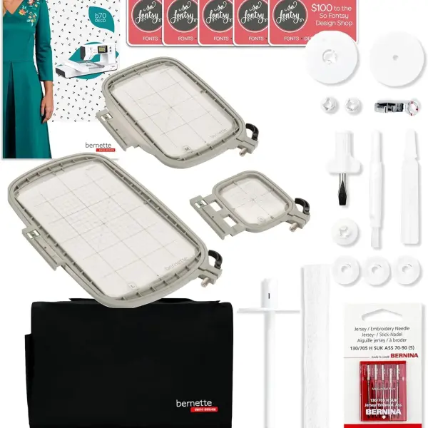 Bernette B70 6" x 10" Embroidery Machine with 123 Thread spools and 200+ Accessory Package