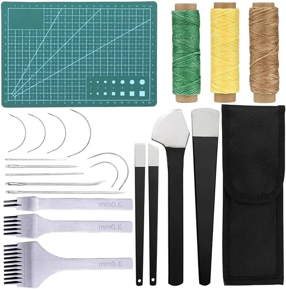 YOtat Leather Craft Tools Kit Leather Sewing Kit Hand Hole Punches Carving Work Set Tool Set