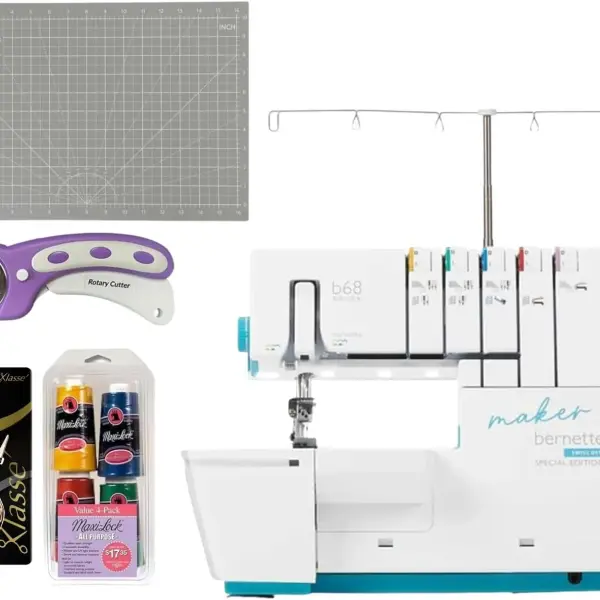 Bernette B68 Maker | Overlock & Coverstitch Combo Sewing Machine with Cutting Mat, Rotary Cutter, Scissors & Thread Pack