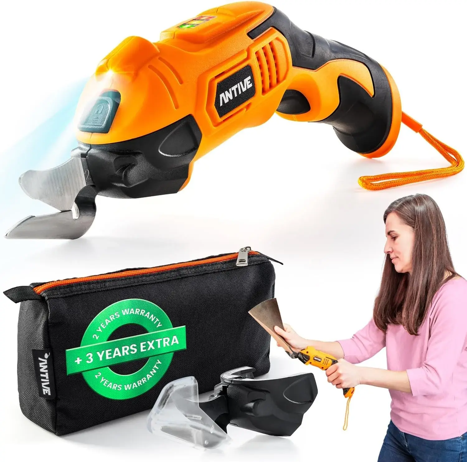 Electric Scissors for Cutting Fabric, Cardboard & Plastic – Rechargeable Cordless Electric Scissors Cutter with 2 Blades – Ideal for Crafting, Box Shredding & Tailoring