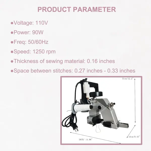 INTBUYING Portable Bag Sack Sewing Stitching Machine, Manual Electric Bag Closer, Industrial Bag Closing Machine Woven Bag Closer Stitcher Sewing Tool 110V for Bag Sealing