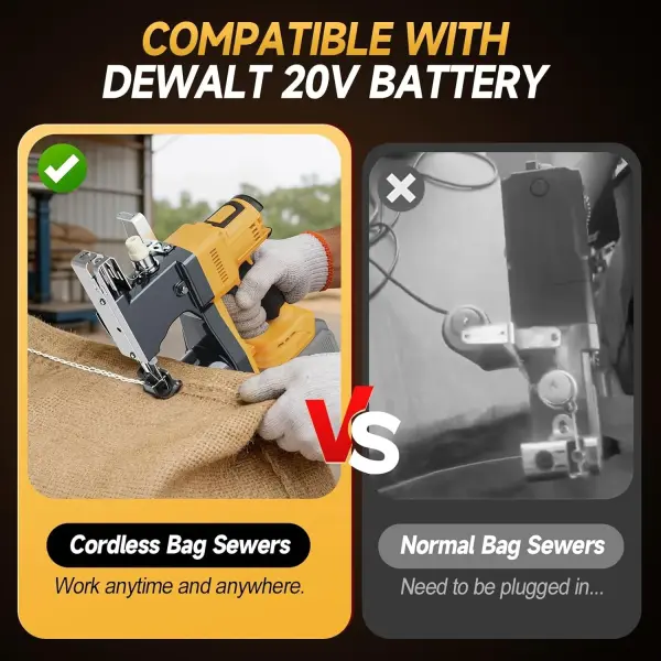 Cordless Bag Sewing Machine Compatible with Dewalt 20V Max Battery, Auto Heavy-duty Bag Closing Machine, Portable Industrial Bag Sewer for Sack Woven Bag Kraft Paper Bag Sealing, Tool Only