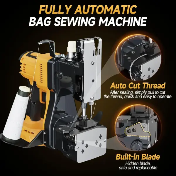 Cordless Bag Sewing Machine Compatible with Dewalt 20V Max Battery, Auto Heavy-duty Bag Closing Machine, Portable Industrial Bag Sewer for Sack Woven Bag Kraft Paper Bag Sealing, Tool Only