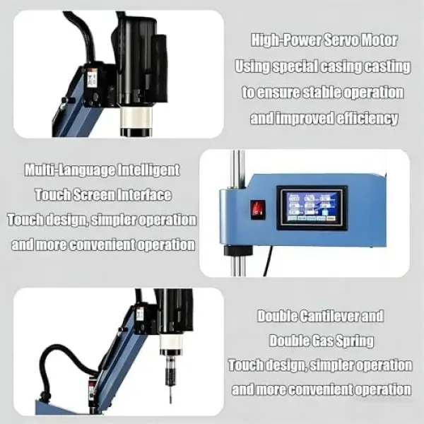 600W Electric Tapping Machine M3-M16, 360° Rotatable Multi-Directional Tapping Tool, 0-312 RPM, 8 Collets, 1000mm Horizontal Extension for Precision Drilling & Threading