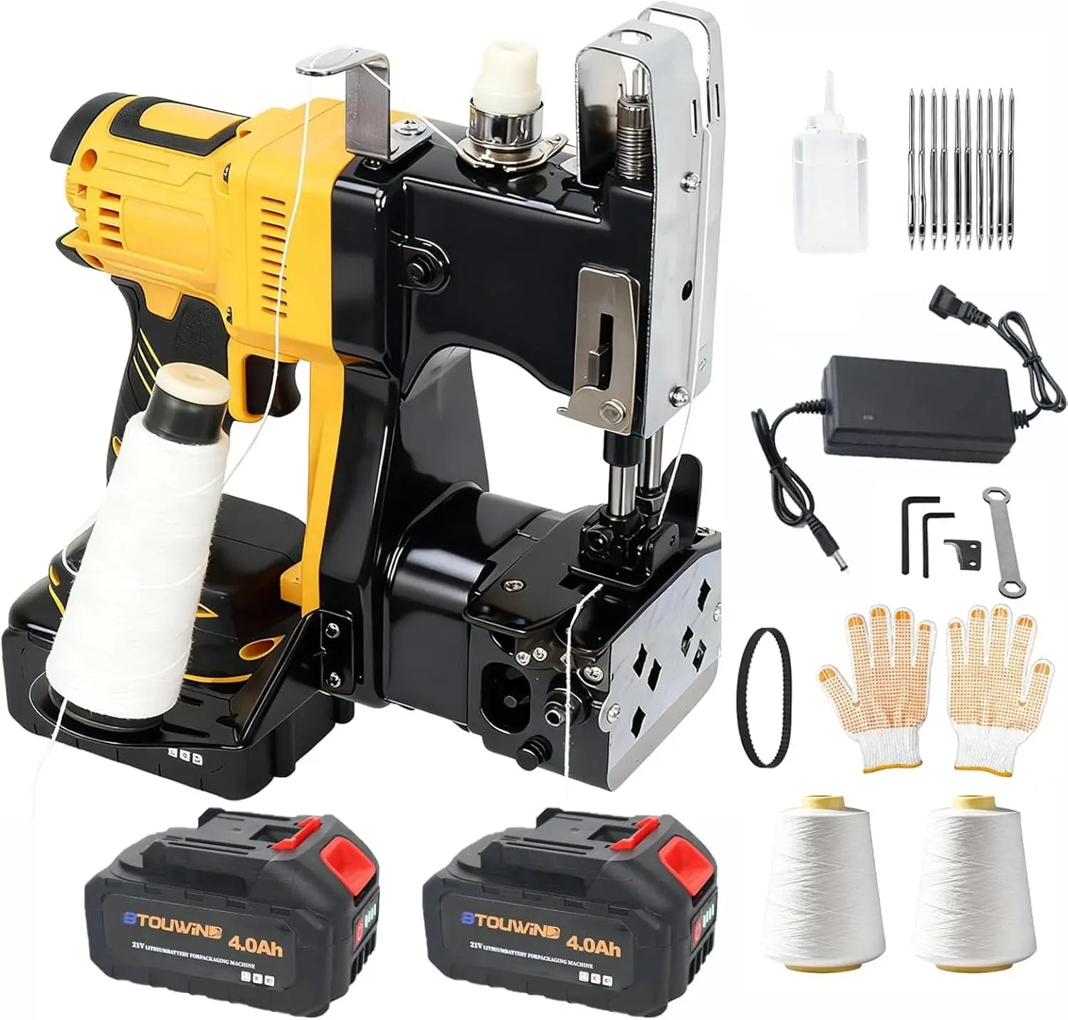 Cordless Bag Sewing Machine Includes 2×4000mAh Rechargeable Batteries,Take 2 Spools of Thread And 10 Needles,Portable Bag Closer Machine for Burlap Bag,Tote Bag,Grain Bag