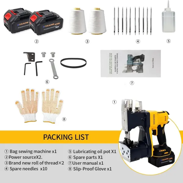 Cordless Bag Sewing Machine Includes 2×4000mAh Rechargeable Batteries,Take 2 Spools of Thread And 10 Needles,Portable Bag Closer Machine for Burlap Bag,Tote Bag,Grain Bag