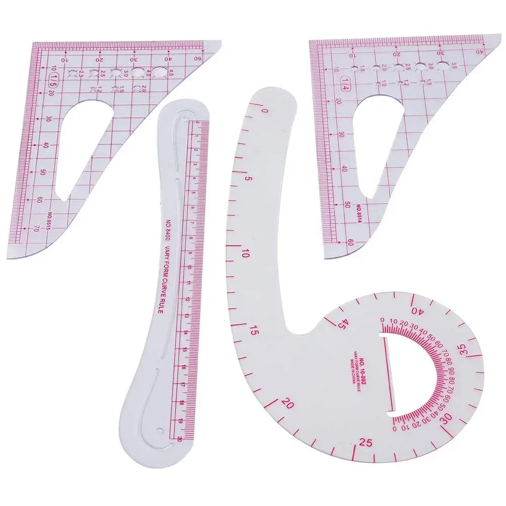 4PCS Curve Ruler Set,Plastic Sewing Grading Tools,Pattern Making for Clothing Design Cutting Proofing,Tailoring Drafting Supplies
