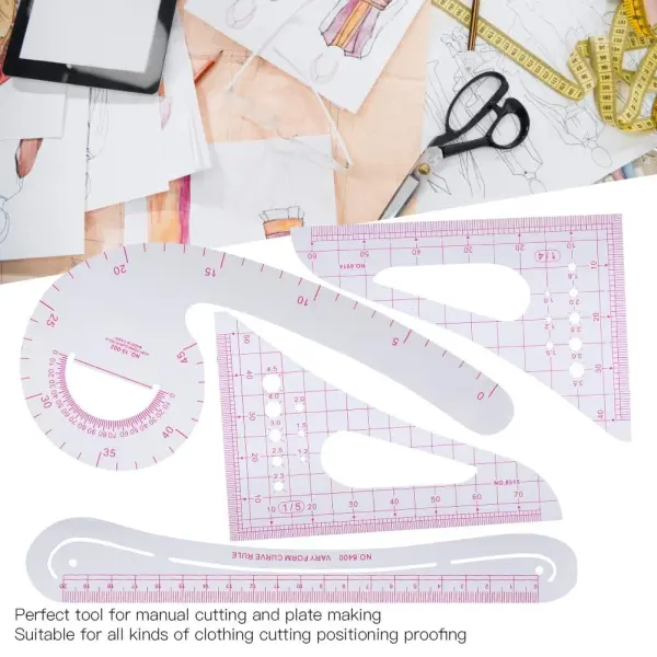 4PCS Curve Ruler Set,Plastic Sewing Grading Tools,Pattern Making for Clothing Design Cutting Proofing,Tailoring Drafting Supplies