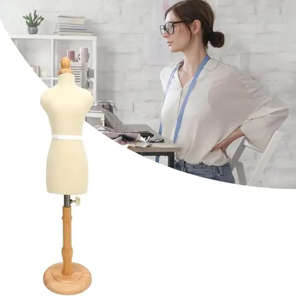 Premium Female Dress Form, Professional Tailoring Tool, Adjustable Height, Beechwood and Canvas Material, Stable Wooden Frame, Easy Sewing and (Type 1)