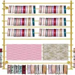Wrapping Paper Ribbon Holder, 12-Layers Wall-Mounted Flower Wrapping Paper Silk Shawl Pants Display Rack, Scarf Fabric Tie Organizer for Flower Shop Sewing Tool Thread, 47.24×7.87×47.24in (Gold)