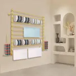 Wrapping Paper Ribbon Holder, 12-Layers Wall-Mounted Flower Wrapping Paper Silk Shawl Pants Display Rack, Scarf Fabric Tie Organizer for Flower Shop Sewing Tool Thread, 47.24×7.87×47.24in (Gold)