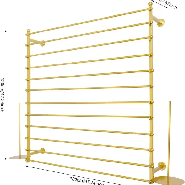Wrapping Paper Ribbon Holder, 12-Layers Wall-Mounted Flower Wrapping Paper Silk Shawl Pants Display Rack, Scarf Fabric Tie Organizer for Flower Shop Sewing Tool Thread, 47.24×7.87×47.24in (Gold)