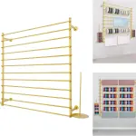 Wrapping Paper Ribbon Holder, 12-Layers Wall-Mounted Flower Wrapping Paper Silk Shawl Pants Display Rack, Scarf Fabric Tie Organizer for Flower Shop Sewing Tool Thread, 47.24×7.87×47.24in (Gold)