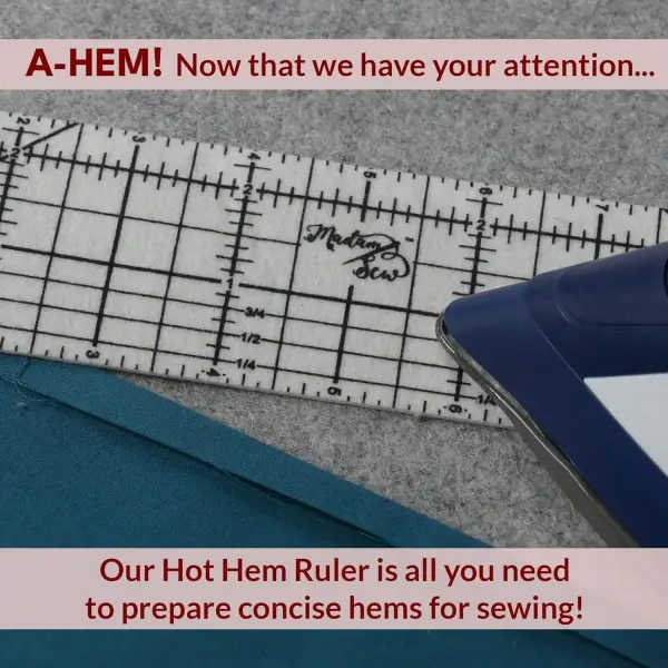 Madam Sew Hot Hem Ruler for Sewing and Quilting – Non-Slip Ironing Hot Ruler and Pleats with Dry or Steam Iron on Quilt Blocks and Clothes - 10" x 2.5" Hem Gauge