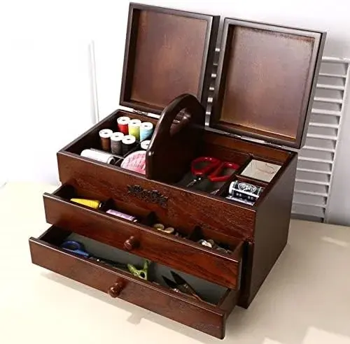 Sewing Box with Drawers - Portable Organizer for Home and Embroidery Tools - Easy Carrying Sewing Basket