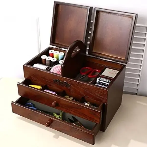 Sewing Box with Drawers - Portable Organizer for Home and Embroidery Tools - Easy Carrying Sewing Basket