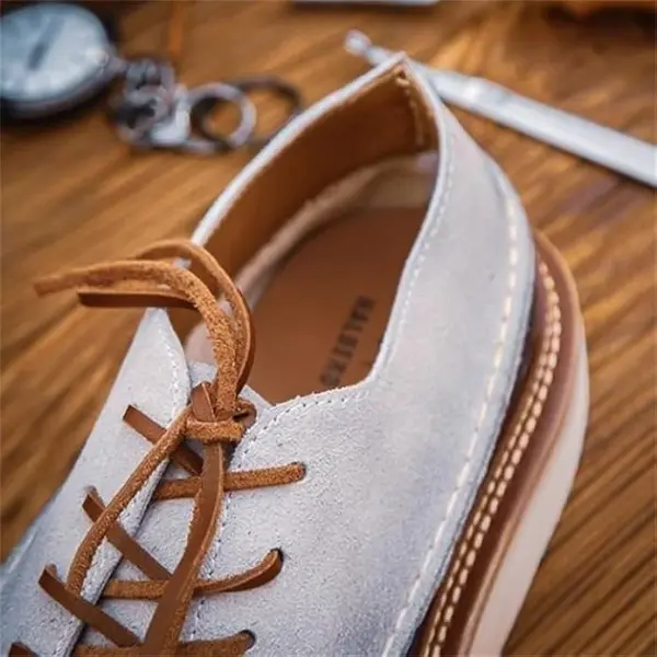 Men's Casual Stitching Design Anti-Suede Brushed Leather Shoes Soft Sole Breathable Loose Flat Suitable for Daily Wear Commuting