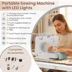 COSTWAY Folding Sewing Table with Portable Sewing Machine, 3 in 1 Drop Leaf Craft Table, Rolling Sewing Machine Desk with Charging Station, 3 Trays, Lower Shelf, 5 Universal Casters (White)
