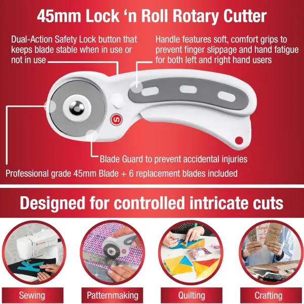 SINGER Quilting Tool Kit with 24-Count Fabric Clips, 24-Inch Folding Ruler, and 45mm Rotary Cutter - Quilting Supplies for Patternmaking, Sewing, Fabric Work