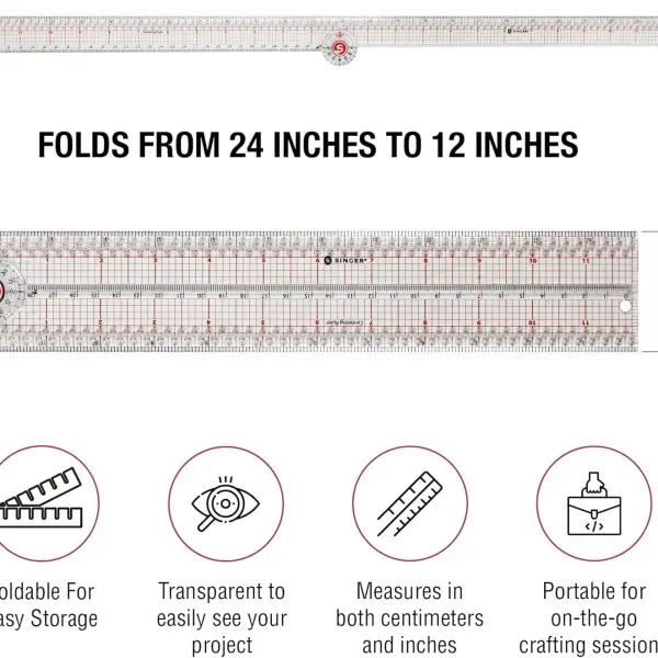 SINGER Quilting Tool Kit with 24-Count Fabric Clips, 24-Inch Folding Ruler, and 45mm Rotary Cutter - Quilting Supplies for Patternmaking, Sewing, Fabric Work
